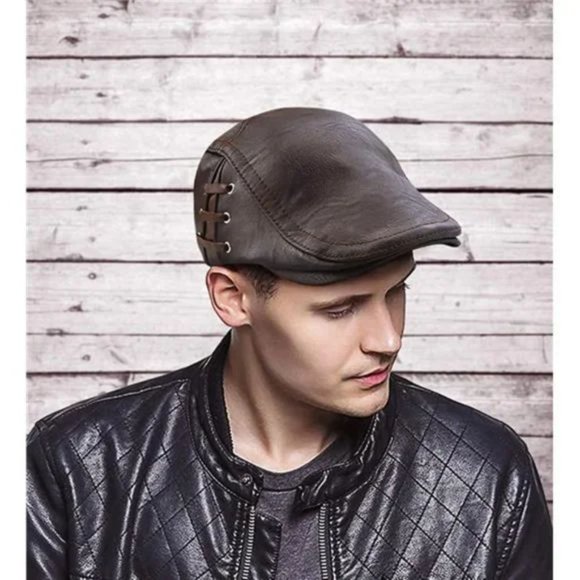 New Men's Leather Newsboy Cap Ivy Gatsby Flat Golf Driving Hunting Hat - Picture 6 of 7